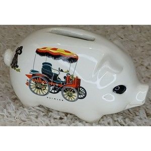 Ceramic Piggy Bank w/ Antique Cars Daimler Austin Very old